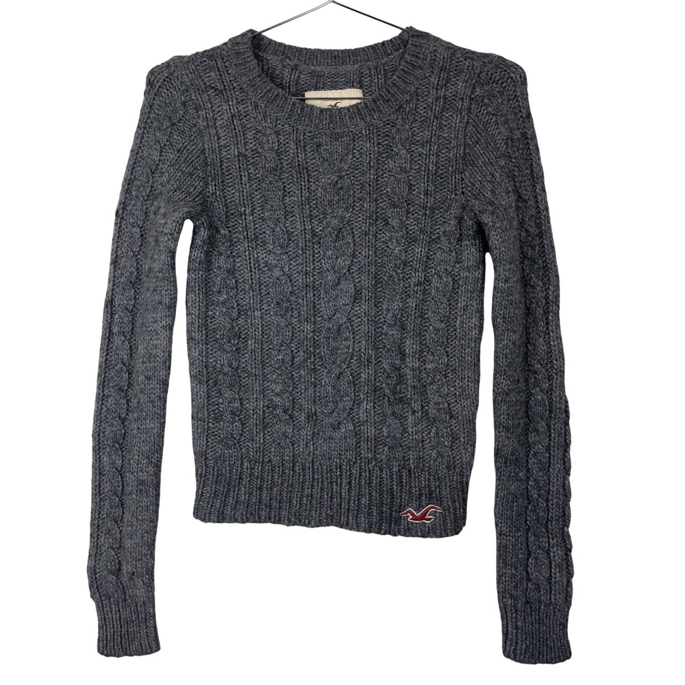 Vintage Y2K Hollister Cable Knit Crew Neck Sweater XS‎ Grey Bella Swan Core